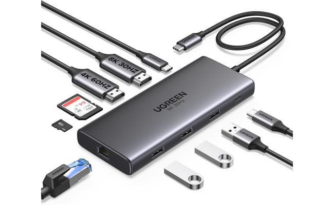 UGREEN 10 in 1 Docking Station USB C Dock Dual HDMI 4K@60Hz Single 8K@30Hz 100W PD 5Gbps USB C and USB A Data Ports Gigabit Ethernet, SD/TF Card Reader USB Hub Compatible for HP, Dell